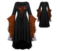Halloween Dresses Lace Up Corset Skull Medieval Bell Sleeve Vintage