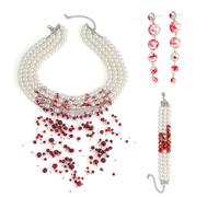 Halloween Dripping Blood Pearls Set for Women - 3PCS Dripping Blood Imitation Pearl Earring Bracelet Necklace Gothic Choker Jewelry Set for Halloween Party, Copper, No Gemstone