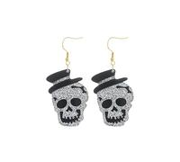 Halloween Drop Dangle Earrings - Fun Playful Spooky Scary Designs - Skull, Ghost, Alien, Skull with Top Hat, Day of the Dead Skeleton Skull - Gold Plated - with Gift Box Included, Zinc, No Gemstone