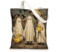 Halloween Duck Canvas Tote Bag for Shopping 13 * 15, Animal Holiday Ghosts Reusable Grocery Shoulder Bag for Women, Forest Painting Gift Decor