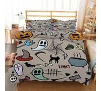 Halloween Duvet Cover 150x200cm, Ghost Pumpkin Bedding, Microfiber Quilt Cover with 2 Pillowcases. Soft and Luxurious, Zipper Closure, Suitable for Teenagers and Adults AK1899