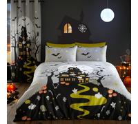 Halloween Duvet Cover Bedding Set Haunted House GLOW IN THE DARK Grey