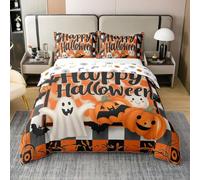 Halloween Duvet Cover Set Cartoon Ghost Cotton Comforter Cover, Bats Halloween Decoration Pumpkin Lantern Super King Bedding Set, Vintage Lattice Gothic Dark Shadows Bed Sets