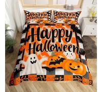 Halloween Duvet Cover Set Cartoon Ghost Single Bedding Sets for Girls, Bats Halloween Decoration Pumpkin Lantern Comforter Cover Vintage Lattice Gothic Dark Shadows Bed Set