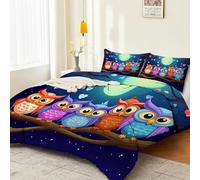 Halloween Duvet Cover Set King Size, 3 Pieces Bedding Set with 2 Pillowcases, Cute Owl Moon Bedding Set Holiday Decor Reversible Halloween Duvet Cover Set (90 × 86")