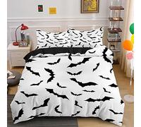 Halloween Duvet Cover Sets Bedding Set Single Size - 135x200cm Halloween Animal Bat Super Soft Anti Allergic Duvet Set, Easy Care and Breathable Microfiber Covers With 2 Pillowcase