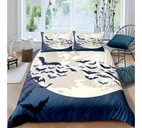 Halloween Duvet Cover Sets Bedding Set Single Size - 135x200cm Halloween Full Moon Bat Super Soft Anti Allergic Duvet Set, Easy Care and Breathable Microfiber Covers With 2 Pillowcase