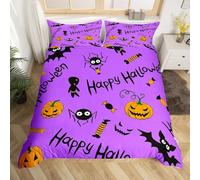 Halloween Duvet Cover Sets Bedding Set Single Size - 135x200cm Trick Or Treat Super Soft Luxury Anti Allergic Duvet Set, Easy Care and Breathable Microfiber Covers With 2 Pillowcase