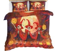 Halloween Duvet Cover Sets Skull Girls Single Bedding Sets Full Moon Girls Bed Set Lantern Comforter Covers Soft Microfiber Bats Quilt Cover & Pillowcase