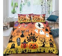 Halloween duvet set - soft microfiber bedding with ghost, witch, pumpkin and bat designs, perfect for kids with bold personalities super king duvet cover