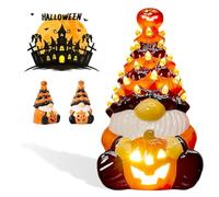 Halloween Dwarf Decoration with Light, Halloween Nostalgic Ceramic Tree,Pumpkin Gnome Ceramic Tree Light-Up Figurine,11 inch Pre-lit Tabletop Decoration,Tall Orange Tree Figurines Night Light (1pcs)