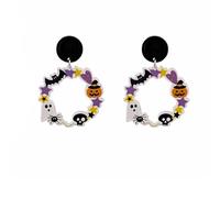 Halloween Earrings Acrylic for Women Funky Spooky Quirky Pumpkin Ghost Dancing Skeleton Skull Spider Earrings Colorful Resin Halloween Theme Jewelry, Zinc, No Gemstone