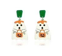 Halloween Earrings Acrylic for Women Funky Spooky Quirky Pumpkin Ghost Dancing Skeleton Skull Spider Earrings Colorful Resin Halloween Theme Jewelry, Zinc, No Gemstone