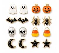 Halloween Earrings for Women 8Pairs Spooky Stud Earrings Set, M, Zinc, No Gemstone