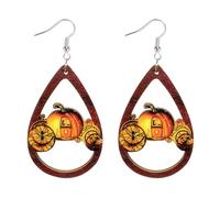 Halloween Earrings for Women Cute Bat Pumpkin Ghost Wooden Dangle Earrings Lightweight Skull Candy Earrings for Women Party Halloween Thanksgiving Theme Jewelry, Zinc, No Gemstone