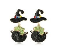 Halloween Earrings for Women Cute Kawaii Spooky Goth Bling Colorful Enamel Rhinestone Beads Silk Tassel Witch Hat Pumpkin Ghost Spider Web Unique Statement Fashion Jewelry,black green