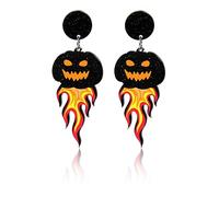 Halloween Earrings for Women Dangling Pumpkin Earrings Witch Cat Ghost Earrings Spooky Earrings Horror Scream Creepy Goth Earrings Halloween Accessories for Women Pumpkin Jewelry (Style8_fire pumpkin)
