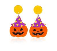 Halloween Earrings for Women Dangling Pumpkin Earrings Witch Cat Ghost Earrings Spooky Earrings Horror Scream Creepy Goth Earrings Halloween Accessories for Women Pumpkin Jewelry (Style8_witchcap