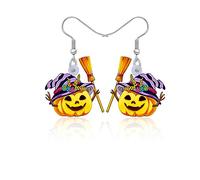 Halloween Earrings for Women Dangling Pumpkin Earrings Witch Cat Ghost Earrings Spooky Earrings Horror Scream Creepy Goth Earrings Halloween Accessories for Women Pumpkin Jewelry (Style1)