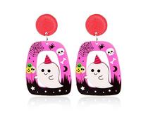 Halloween Earrings for Women Dangling Pumpkin Earrings Witch Cat Ghost Earrings Spooky Earrings Horror Scream Creepy Goth Earrings Halloween Accessories for Women Pumpkin Jewelry (Style8_pink ghost)