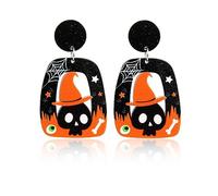 Halloween Earrings for Women Dangling Pumpkin Earrings Witch Cat Ghost Earrings Spooky Earrings Horror Scream Creepy Goth Earrings Halloween Accessories for Women Pumpkin Jewelry (Style8_cute skull)
