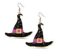 Halloween Earrings for Women Spooky Ghost Drop Earrings Acrylic Black Cat Hook Earrings Glitter Witch Hat Earrings Statement Trick Funny Halloween Jewelry Gifts for Women, Zinc, No Gemstone