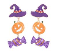 Halloween Earrings for Women Witch Hat Pumpkin Candy Maple Leave Enamel Earring Fun Party Holiday Costume Jewelry, One Size, Metal, No Gemstone