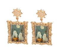 Halloween Earrings | Vintage Gold Picture Frame Cartoon Stud Earrings | Large Ear Jewelry Party Supplies For Carnival, Halloween Parties, Costume, Cosplay, Stage Performance, Gift, Holiday Accessory