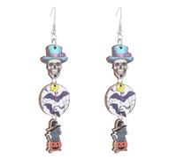Halloween Earrings Wooden Ghost Bat Spooky Skull Drop Earring Handmade Wood Black Cat Earring for Women Halloween Party Costumes Holiday Jewelry, Wood, no gem