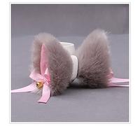 Halloween Easter Furry Japanese Cute Cat Kitten Fox Lolita Maid Hair Clips for Cosplay Characters Costume Party (grey)