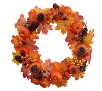 Halloween Elegant Fall Door Wreath with Autumn Maple Leaves Pumpkins and Pinecones for Thanksgiving and Halloween Home (B, 45cm)