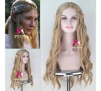 Halloween Elf Pointy Ears+The Hobbit Galadriel Wig Women Role Play Long Gold Wavy Hair Elf Queen Cate Blanchett Hair Costumes