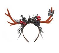 Halloween Elk Antlers Headband with Rose Mistletoe Party Wear Photo Props