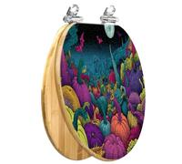 Halloween Elongated Wooden Toilet Seat with Moonlight Pumpkin Fallen Leaves Stylized Mountain Peaks, Slow Quiet Close Quick-Release Hinges, Easy to Clean, Install