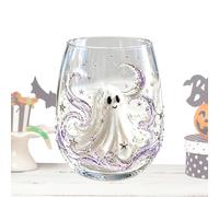 Halloween Embossed Glass Cup 300ml, Black Cat Pumpkin Ghost Stemless Tumble | 300ml Stemless Glass Tumbler With 3D Embossed Black Cat Pumpkin Ghost Spiderweb Design - For Halloween Party And Home Bar
