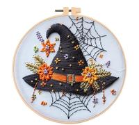 Halloween Embroidery Kit for Adults & Beginners - Ghost & Gothic Stamped Cross Stitch Kits with Pattern, Embroidery Hoops, Cotton, Instructions, Halloween DIY Embroidery Kit Set Gifts (1pc,A)