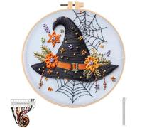 Halloween Embroidery Kit, Gothic Halloween Embroidery Starter Kit for Beginners Adults, Stamped Cross Stitch Kit Needlepoint Kit, DIY Adult Cross Stitch Kits with Needles and Thread Included (C)