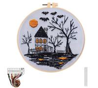 Halloween Embroidery Kit, Gothic Halloween Embroidery Starter Kit for Beginners Adults, Stamped Cross Stitch Kit Needlepoint Kit, DIY Adult Cross Stitch Kits with Needles and Thread Included (A)