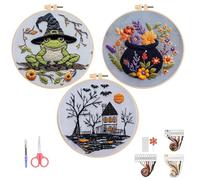 Halloween Embroidery Kit, Gothic Halloween Embroidery Starter Kit for Beginners Adults, Stamped Cross Stitch Kit Needlepoint Kit, DIY Adult Cross Stitch Kits with Needles and Thread Included (3PCS)