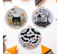 Halloween Embroidery Kit, Stamped Cross Stitch Kit Needlepoint Kit, Gothic Halloween Embroidery Starter Kit for Beginners Adults, DIY Adult Cross Stitch Kits with Needles &Thread Included (3PACK-ABE)