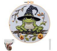 Halloween Embroidery Kit, Stamped Cross Stitch Kit Needlepoint Kit, Gothic Halloween Embroidery Starter Kit for Beginners Adults, DIY Adult Cross Stitch Kits with Needles and Thread Included (Frog)