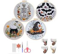 Halloween Embroidery Kit, Stamped Cross Stitch Kit Needlepoint Kit, Gothic Halloween Embroidery Starter Kit for Beginners Adults, DIY Adult Cross Stitch Kits with Needles &Thread Included (4PACK-BCEF)