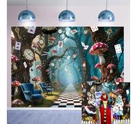 Halloween Enchanted Forest Backdrop Wonderland Tea Party Checkerboard Mushroom Photography Background Kids Birthday Baby Shower Halloween Family Party Banner Decorations 8x6FT