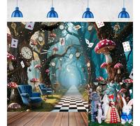 Halloween Enchanted Forest Backdrop Wonderland Tea Party Checkerboard Mushroom Photography Background Kids Birthday Baby Shower Halloween Family Party Banner Decorations 7x5FT
