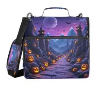 Halloween Enchanted Mountain Path 1.5 Inch 3 Rings Zipper Binder with Shoulder Strap Multiple Pockets Documents Files Storage Bag for School/Office