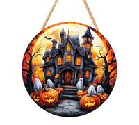 Halloween Entrance Door Sign, Halloween 2D Wooden Signs | Wall Art with Haunted House, Pirate, Ghost, Pumpkin for Gothic Wedding, Autumn Party, Porch, Hallway