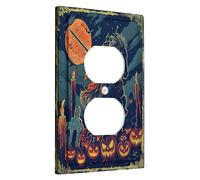 Halloween Equestrian Light Switch Cover Plates, Orange Moon and Jack-o'-Lanterns for Spooky Decor, Wall Plates, Standard Size Single Duplex Outlet