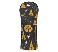 Halloween Evil Cat Black Gold Star Forests Head Covers for Golf Clubs Premium Leather Waterproof Headcover with Interchangeable No. Tags for Woods and Driver Hybrid