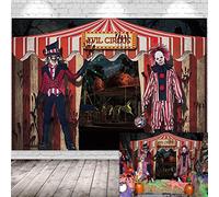 Halloween Evil Circus Theme Backdrop Giant Evil Clown Halloween Carnival Birthday Party Background Bloody Hands Scary Grove Decor Banner 8x6FT