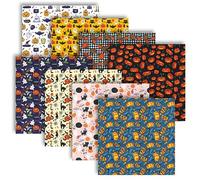 Halloween Fabric,8 PCS Halloween Polyester Fabric Material,Fat Quarters Fabric Bundles 50cm x 50cm for Sewing Dressmaking Thanksgiving Festival Party DIY Sewing Craft Decorations